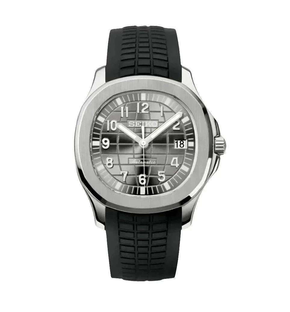 Seiko Aquanaut Watch Mod Classic Edition with black rubber strap and stainless steel case