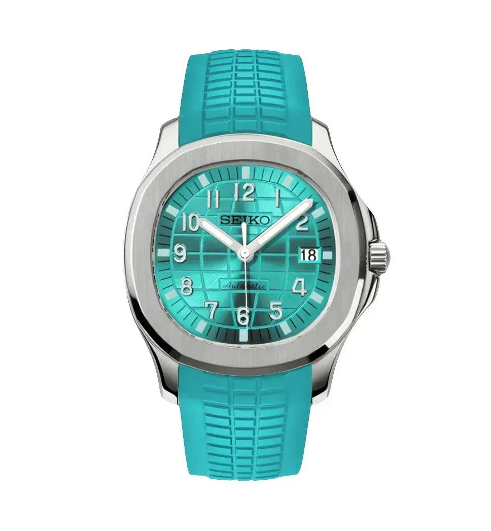 Aquanaut Watch Mod light blue edition with stainless steel case and rubber strap