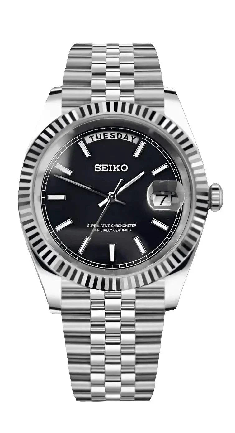 Day Date Watch Mod Black Edition with stainless steel bracelet and sapphire crystal