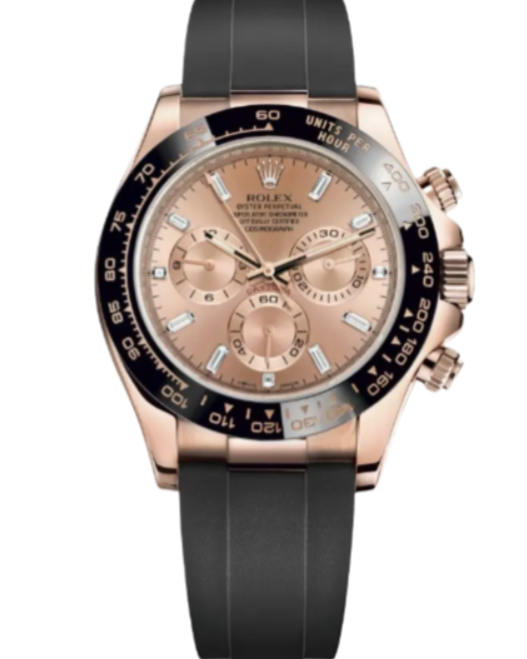 Daytona 4131 Super Watch in 18k Everose Gold with black strap and precise 4131 caliber movement