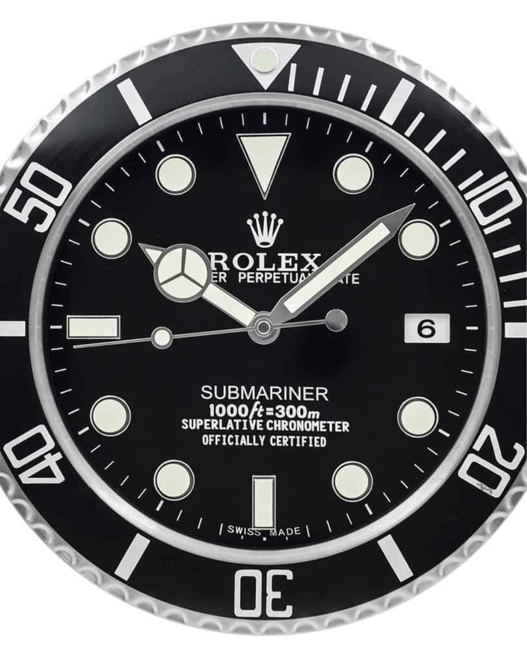 Wall Clock Submariner Black Edition stainless steel circular quartz with luminous UV markings and date display