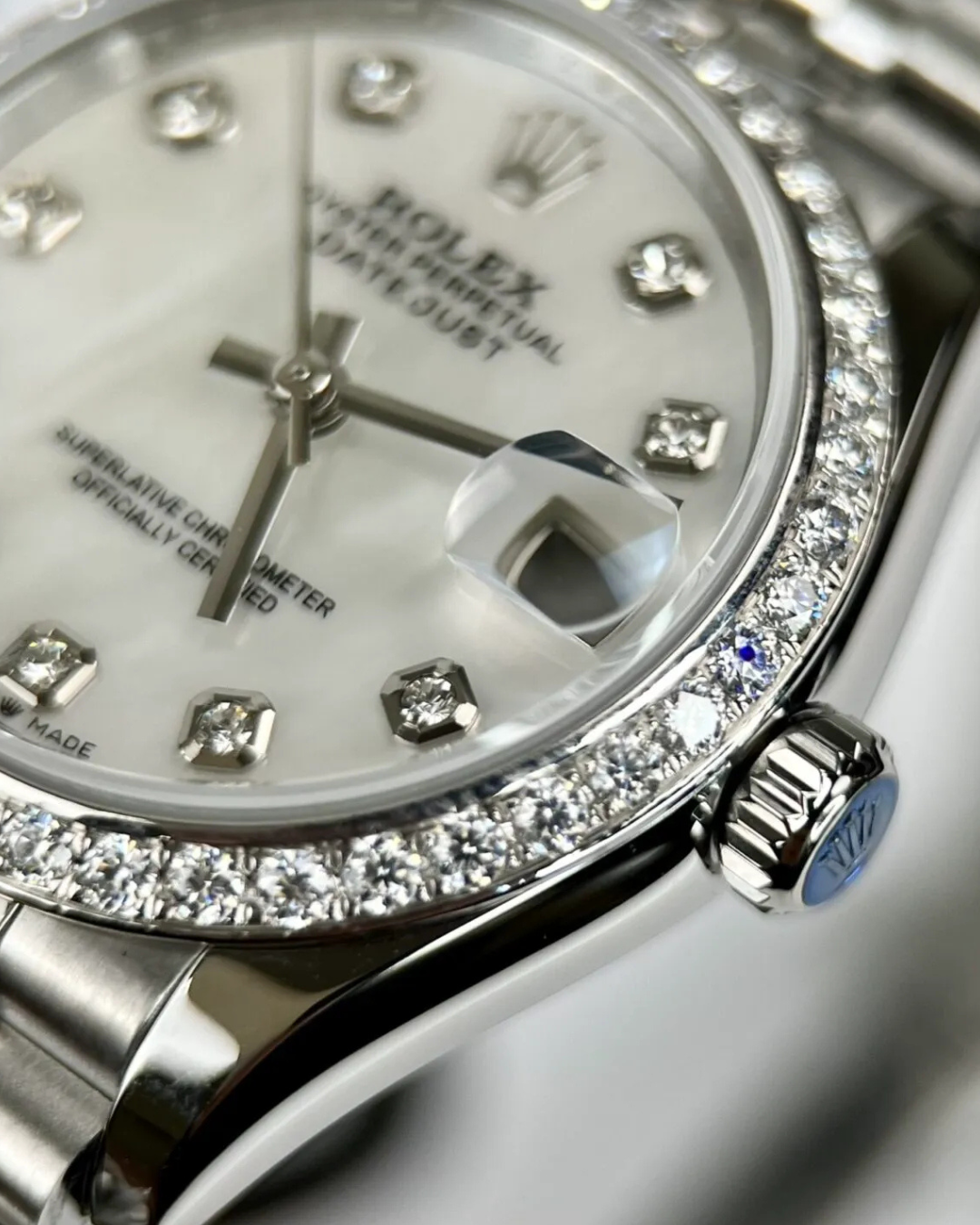 Datejust Watch Mod Mother Of Pearl Dial White Ladies Crown Edition