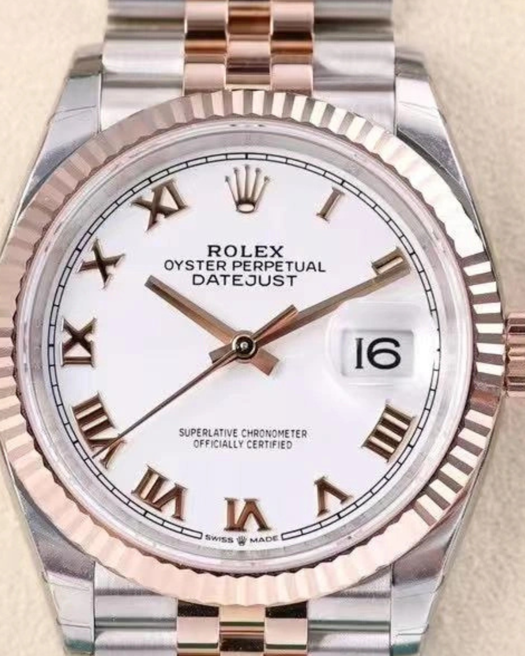 Datejust SC M1262310015 White Roman Rose Gold Watch
