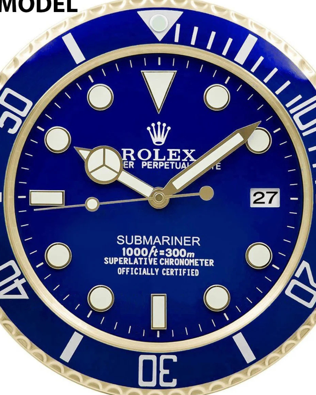 Wall Clock Submariner Blue Edition with sleek blue design, luminous markings, and silent quartz movement.