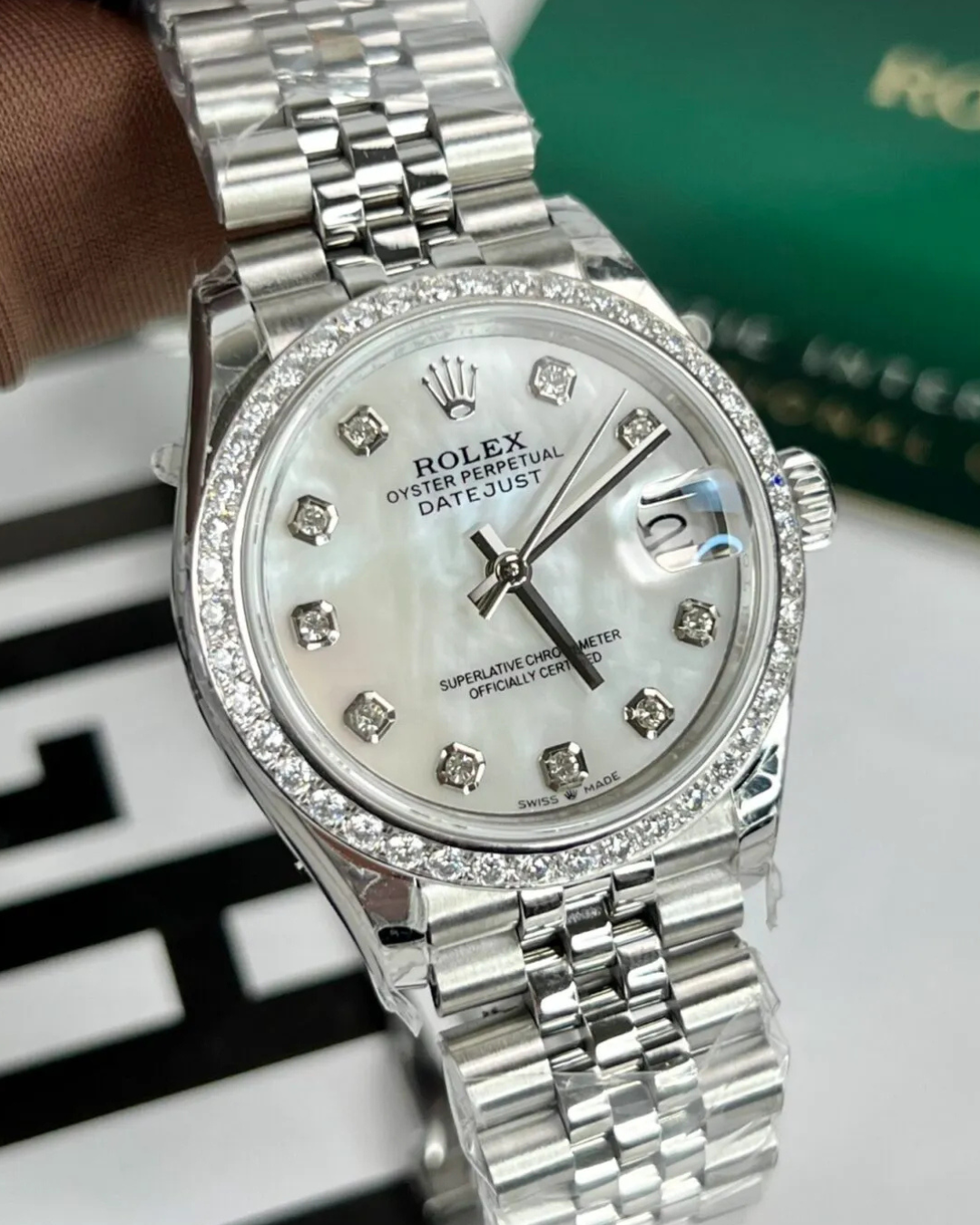Datejust Watch Mod Mother Of Pearl Dial White Ladies Crown Edition