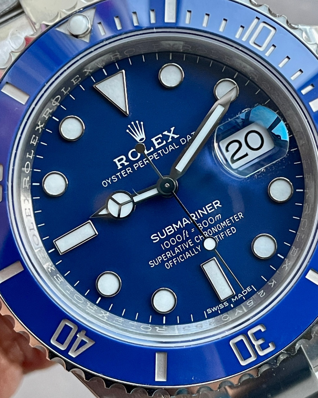 Rolex Submariner 116619LB watch with blue sunburst dial and Cerachrom bezel