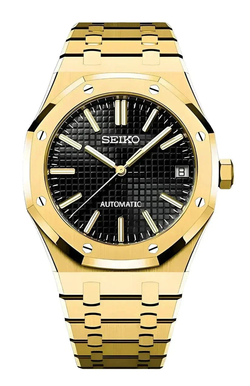 Seiko Royal Oak Watch gold edition with black dial and automatic movement