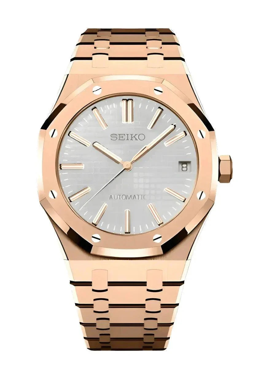 Seiko Royal Oak rose gold automatic watch with stainless steel bracelet and sapphire glass