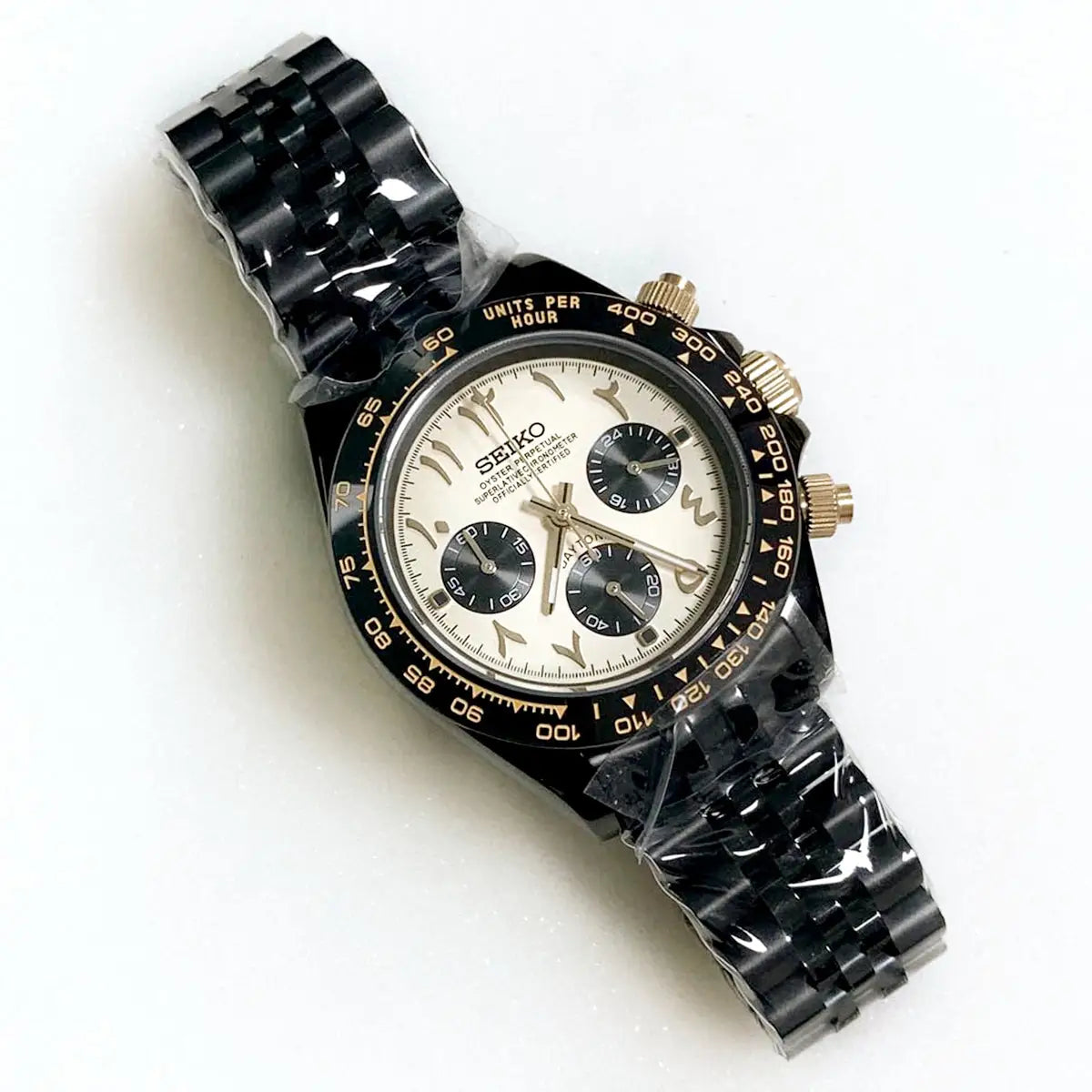 SEIKO MOD DAYTONA ARABIC GOLD-BLACK WATCH - Wristwatch