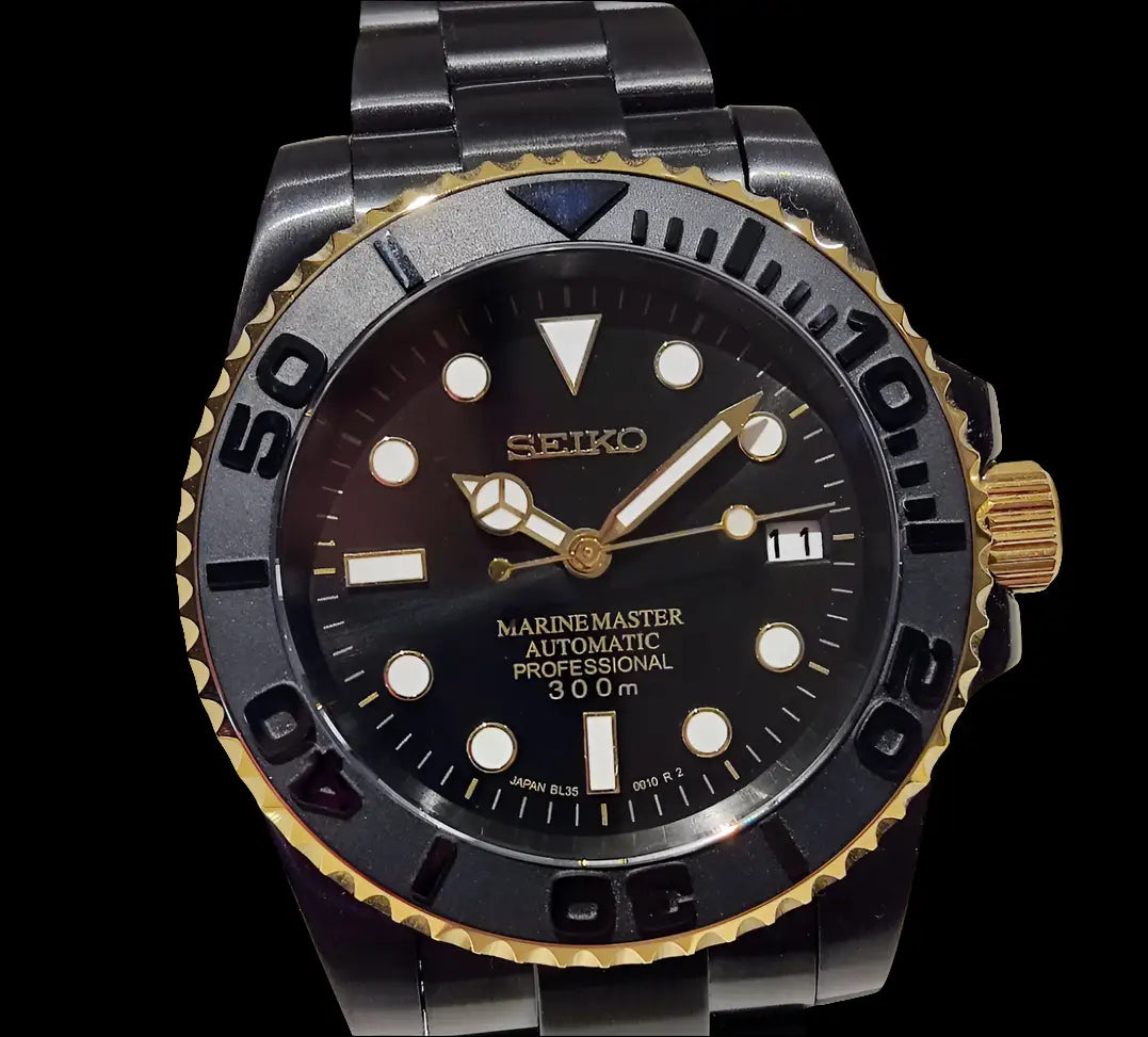 SEIKO MOD CUSTOM YACHT MASTER BLACK - GOLD WATCH - Wristwatch