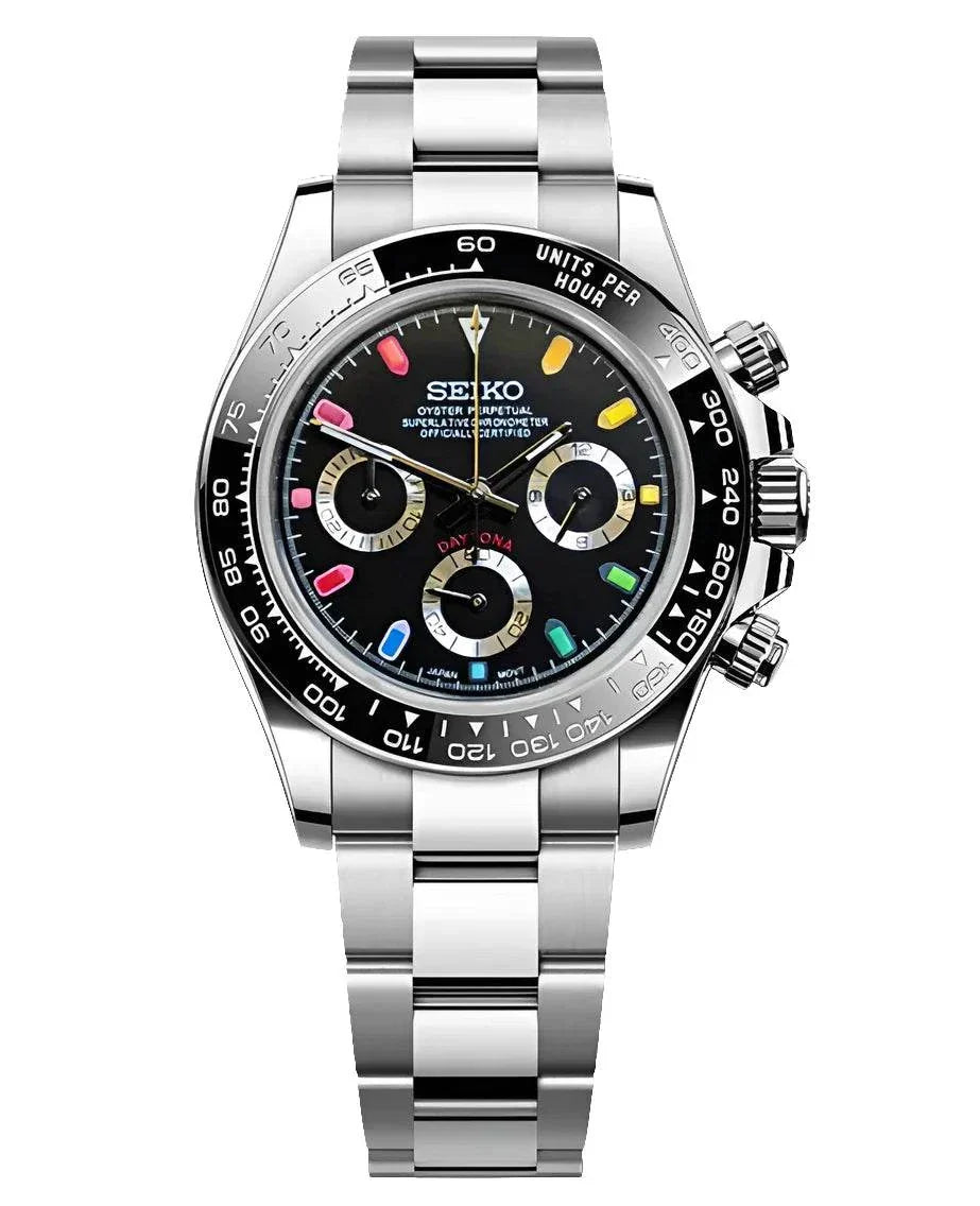 Seiko Mod Daytona Black Rainbow Edition Luxury Watch for Enthusiasts