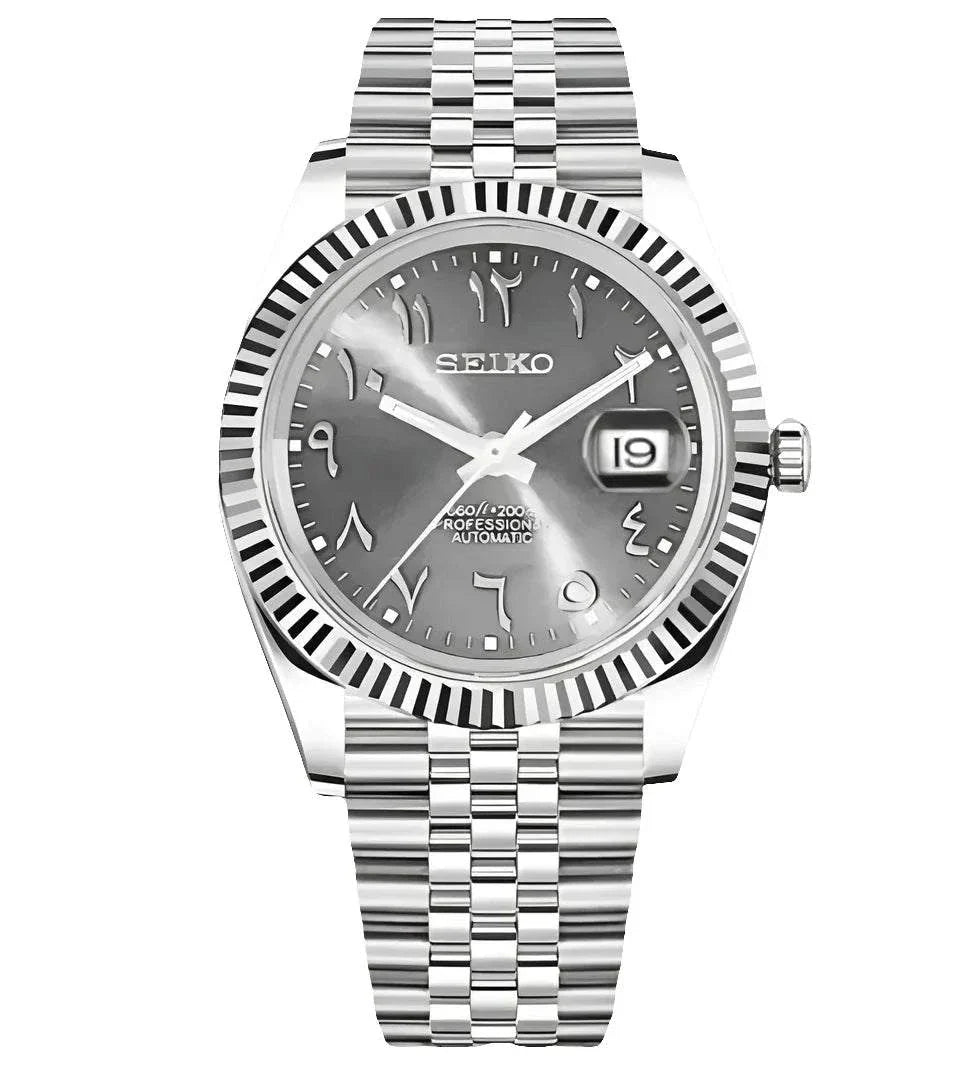 Seiko Datejust Watch Mod Ladies with Arabic grey dial and stainless steel bracelet
