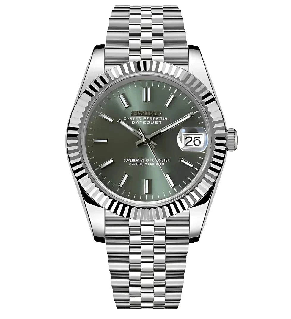 Seiko Datejust Watch with olive dial and stainless steel bracelet for ladies