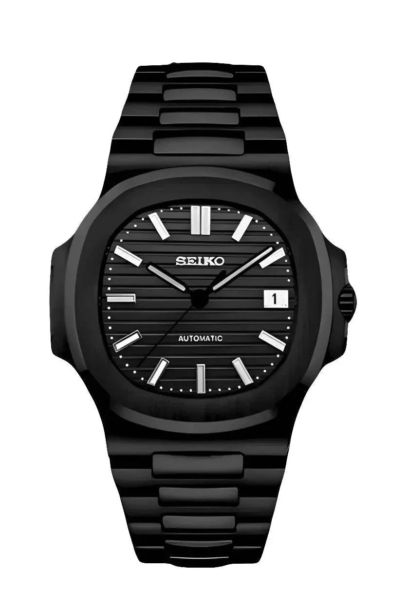 Nautilus Watch Mod Classic Black Edition with Seiko NH38 automatic movement and stainless steel case