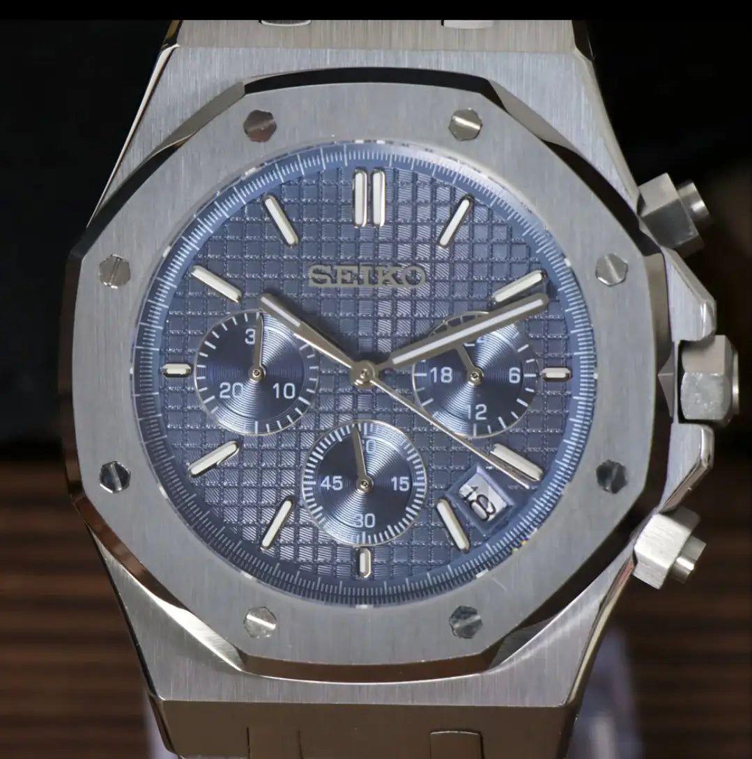 SEIKO MOD ROYAL OAK BLUE CHRONO WATCH - Wristwatch