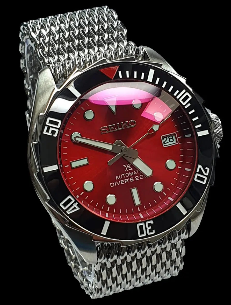 SEIKO CUSTOM MOD SKX007 SAW TOOTH RED SAPPHIRE WATCH - Wristwatch