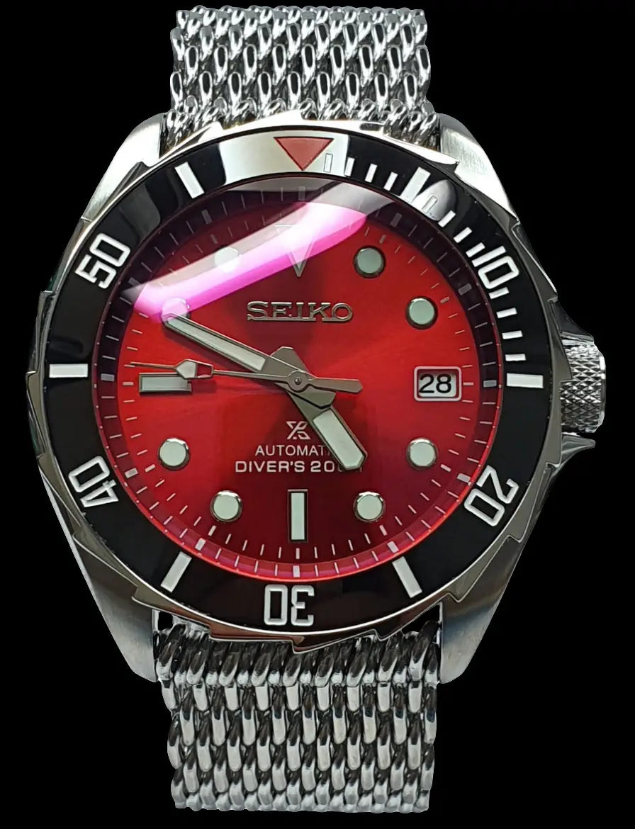 SEIKO CUSTOM MOD SKX007 SAW TOOTH RED SAPPHIRE WATCH - Wristwatch