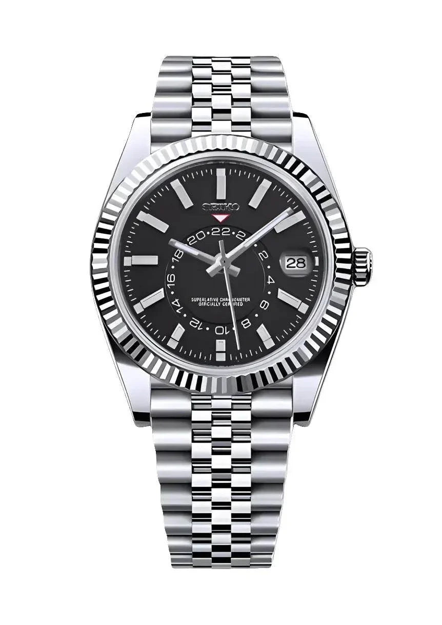 Sky Dweller Watch Mod Black Edition with stainless steel bracelet and black dial