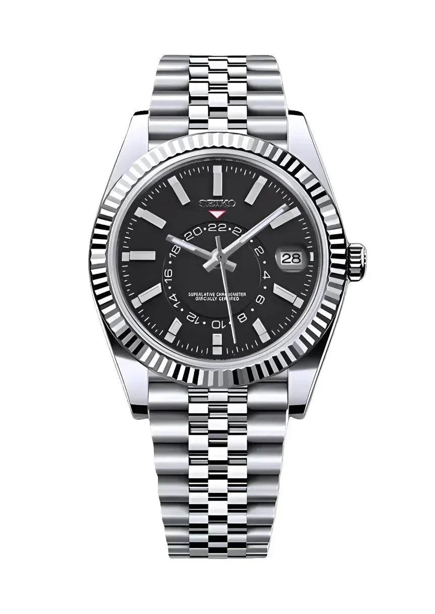 Sky Dweller Watch black dial with stainless steel bracelet and sapphire crystal glass
