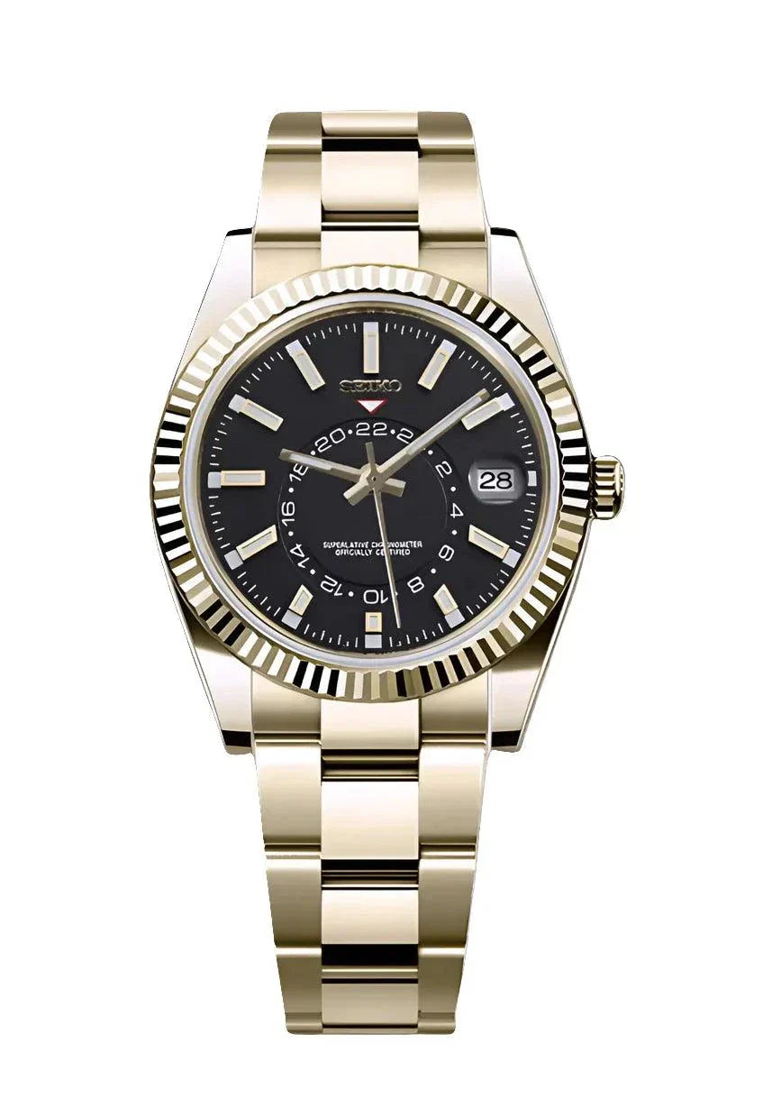 Sky Dweller Watch gold black edition with stainless steel bracelet and black dial