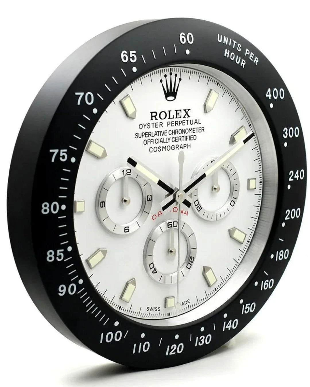 Wall Clock Daytona black-white edition with stainless steel frame and quartz silent movement