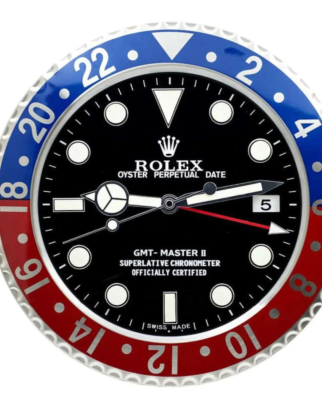 Wall Clock GMT Pepsi Edition circular stainless steel with sapphire glass and luminous markings