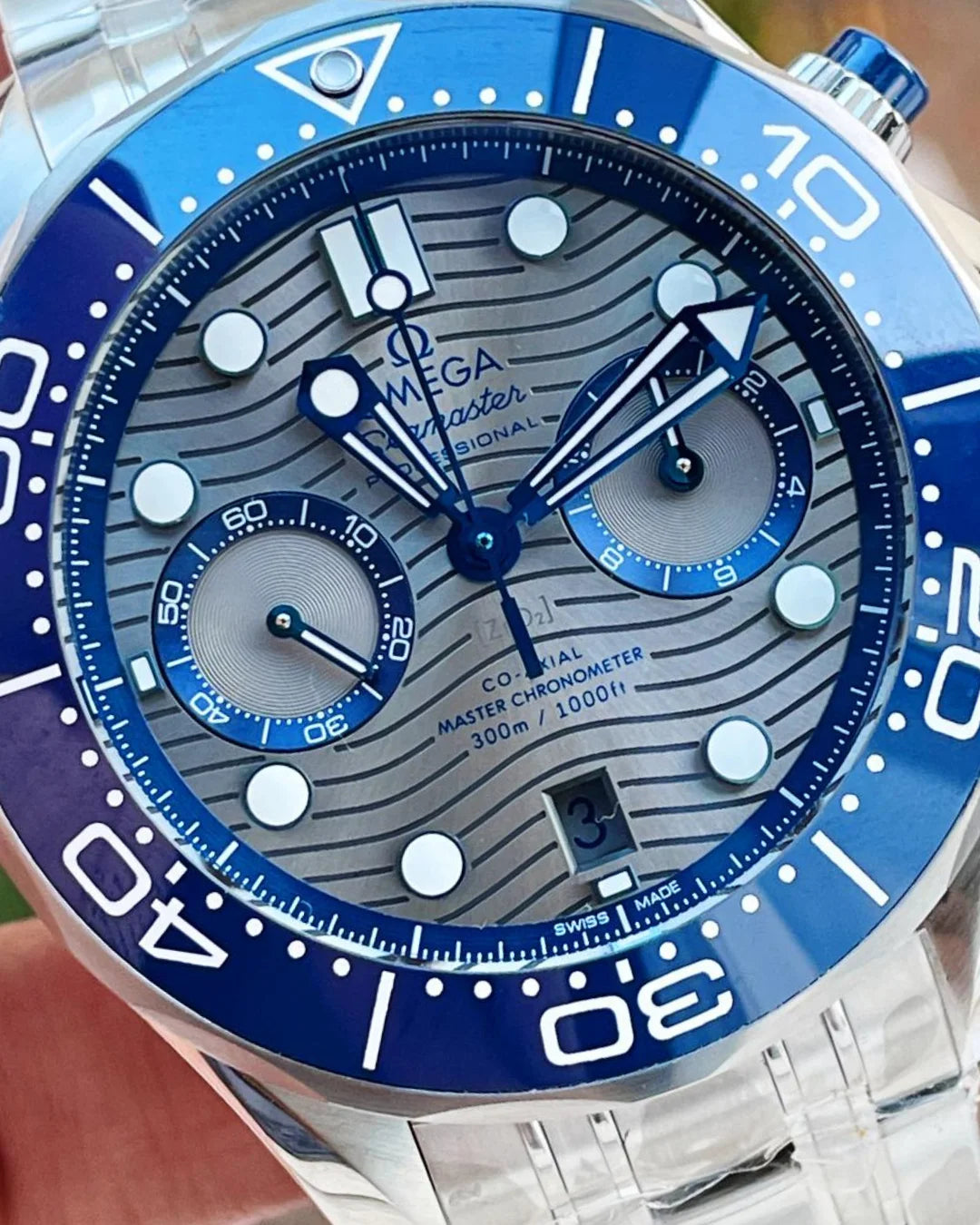 Omega Seamaster 300m Grey Wave Chronograph Watch - Wristwatch