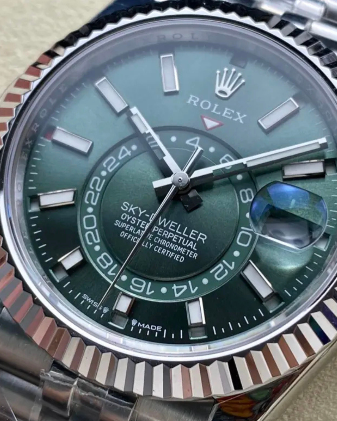 Rolex Sky-Dweller Super Watch mint green dial stainless steel wristwatch