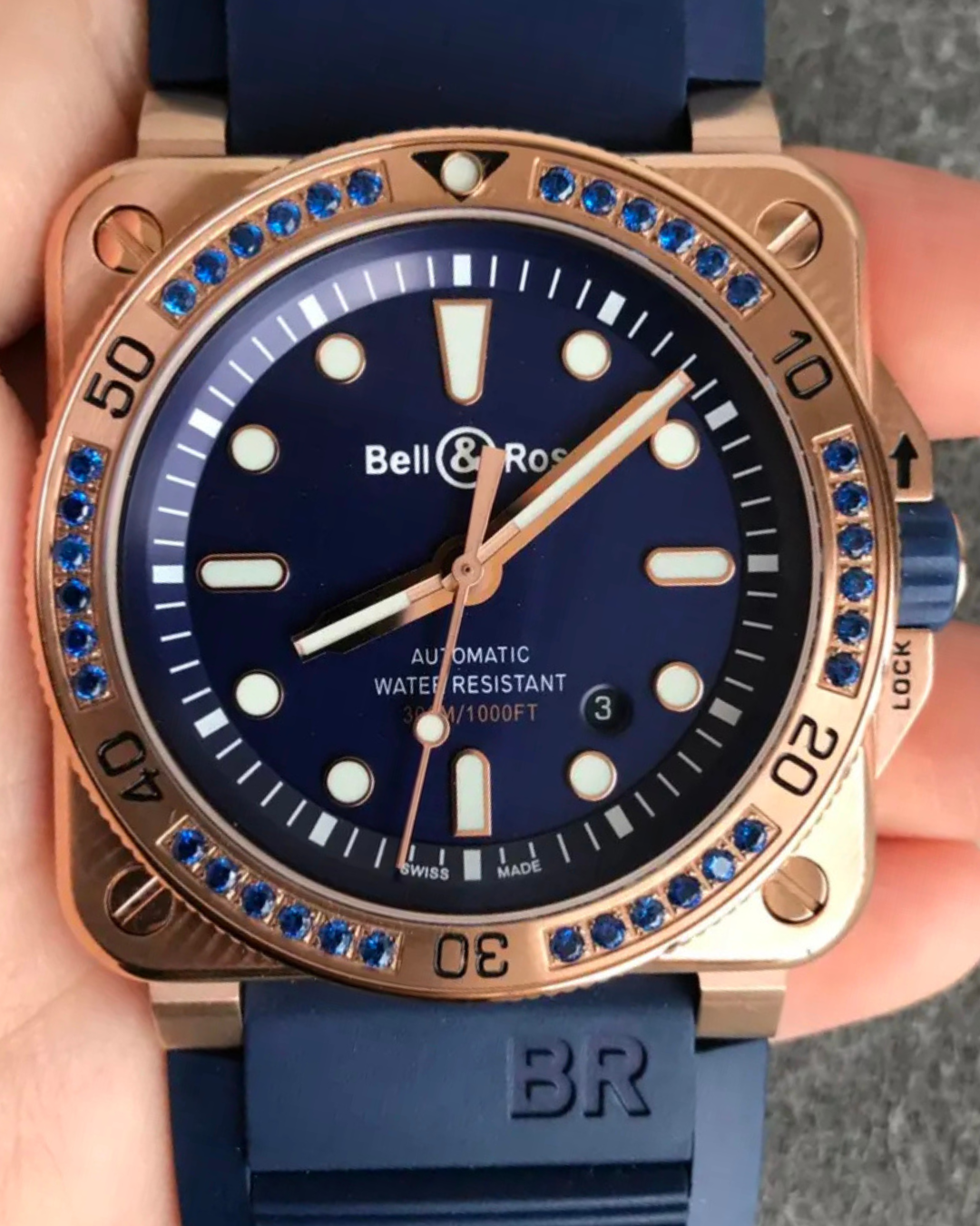 Bell & Ross BR 03-92 Blue Superclone aviation-inspired luxury watch with blue sunray dial and stainless steel case