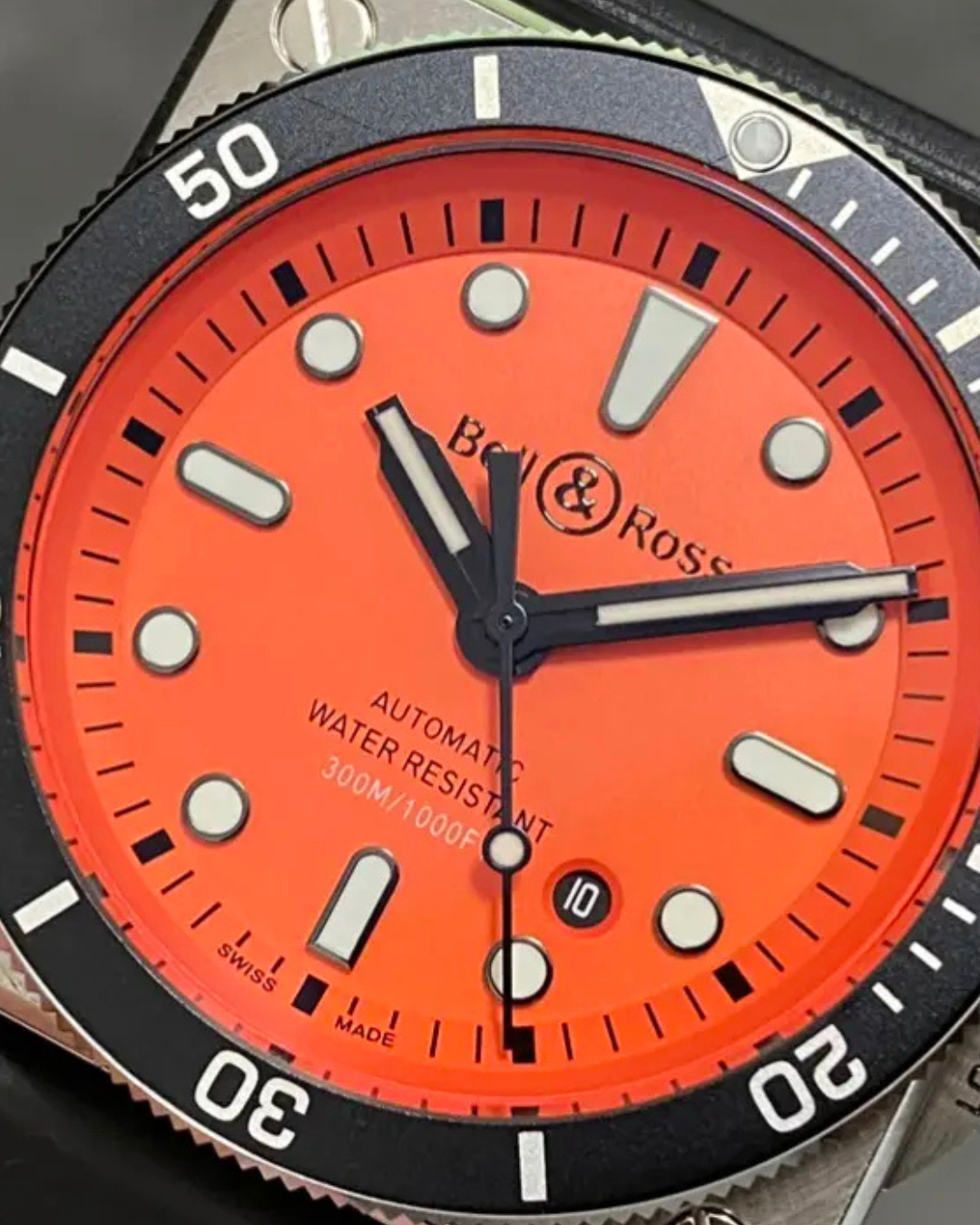 Bell & Ross BR 03-92 Diver Orange Superclone professional dive watch with orange dial and black rubber strap