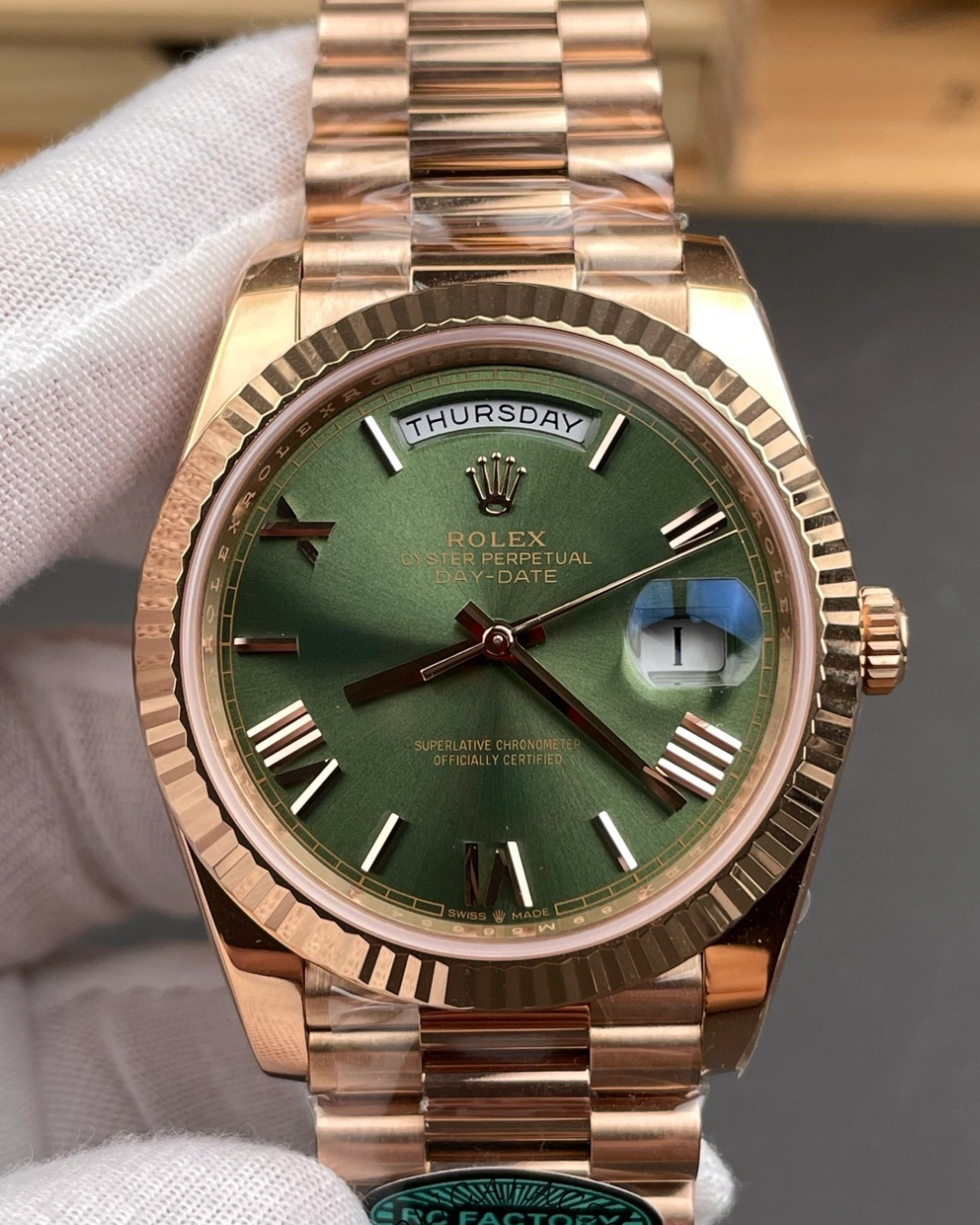 Day-Date SC 18K Everose Gold 228235-0025 Green Dial