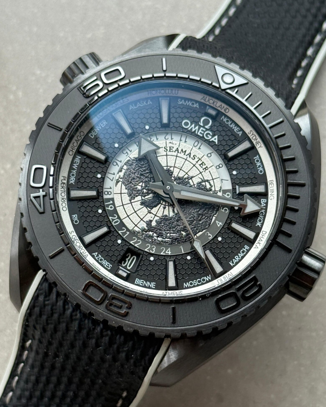 Omega Planet Ocean 45.5mm GMT Super Watch Mod World Timer Black