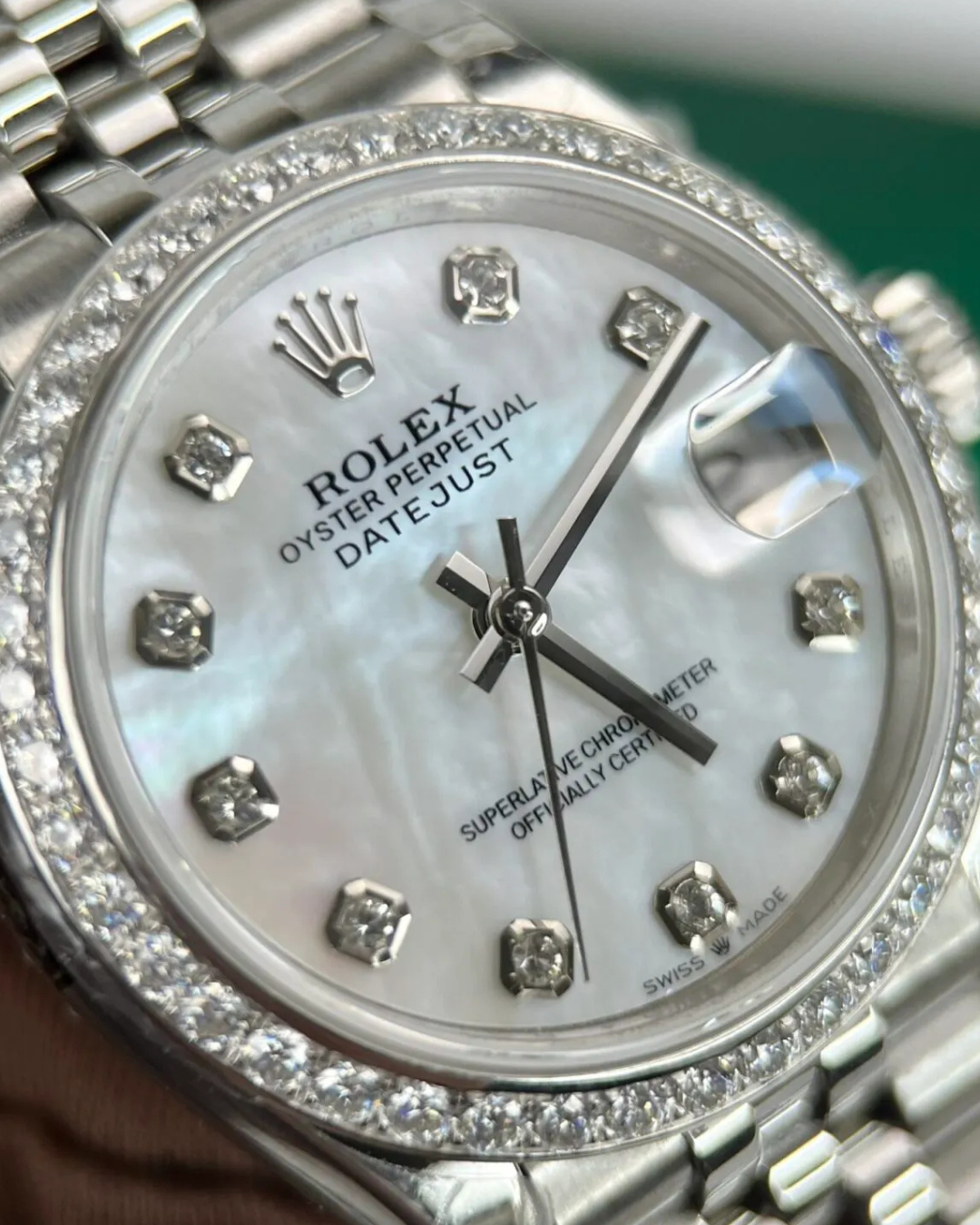 Datejust Watch Mod Mother Of Pearl Dial White Ladies Crown Edition