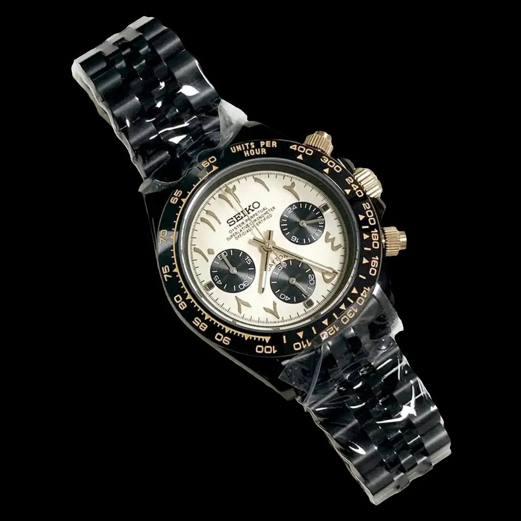 SEIKO MOD DAYTONA ARABIC GOLD-BLACK WATCH - Wristwatch