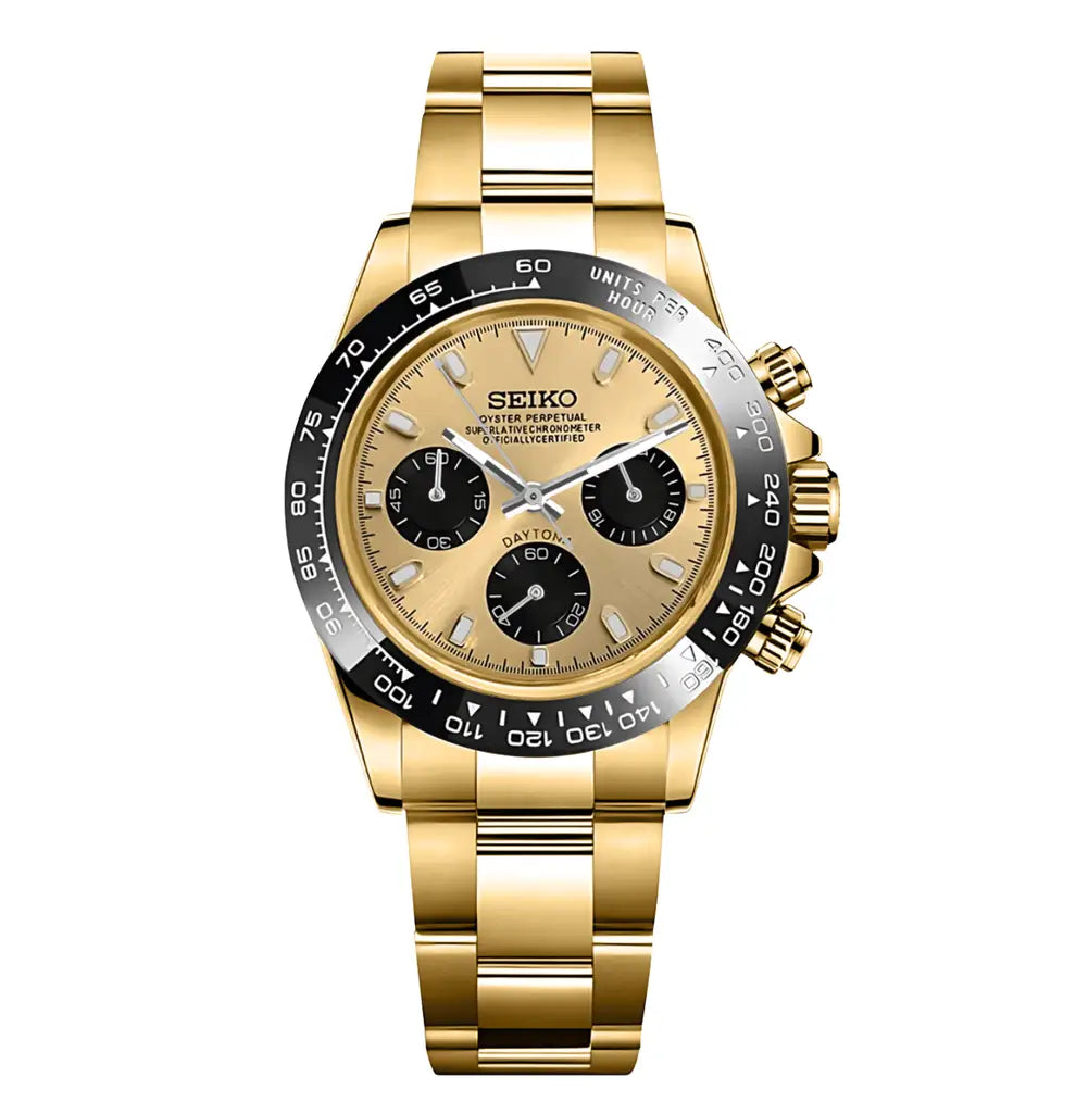 SEIKO MOD DAYTONA GOLD - BLACK WATCH - Wristwatch