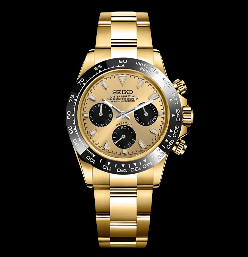 SEIKO MOD DAYTONA GOLD - BLACK WATCH - Wristwatch