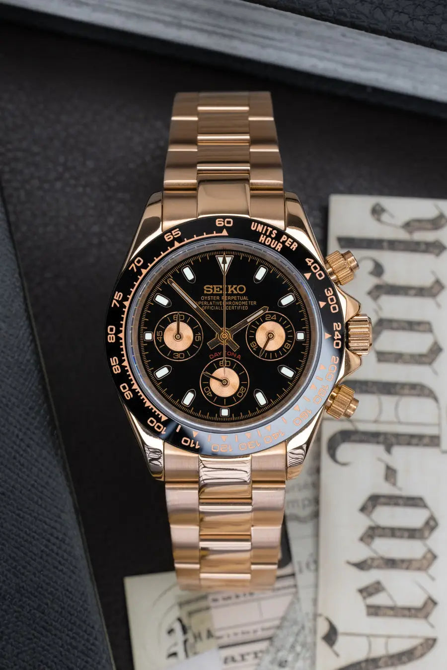 SEIKO MOD DAYTONA ROSE GOLD-BLACK WATCH - Wristwatch