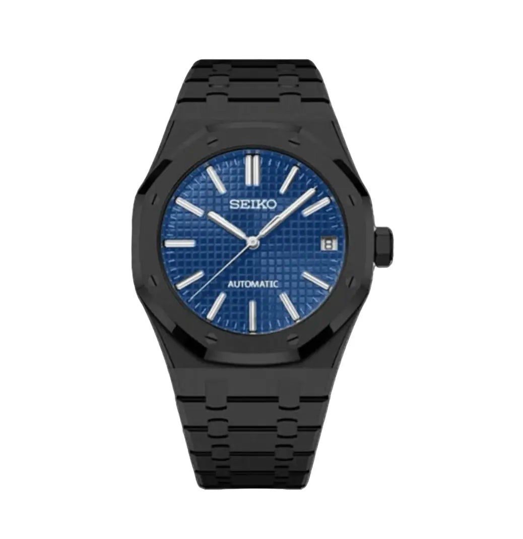 SEIKO MOD CUSTOM ROYAL OAK BLACK-BLUE WATCH - Wristwatch