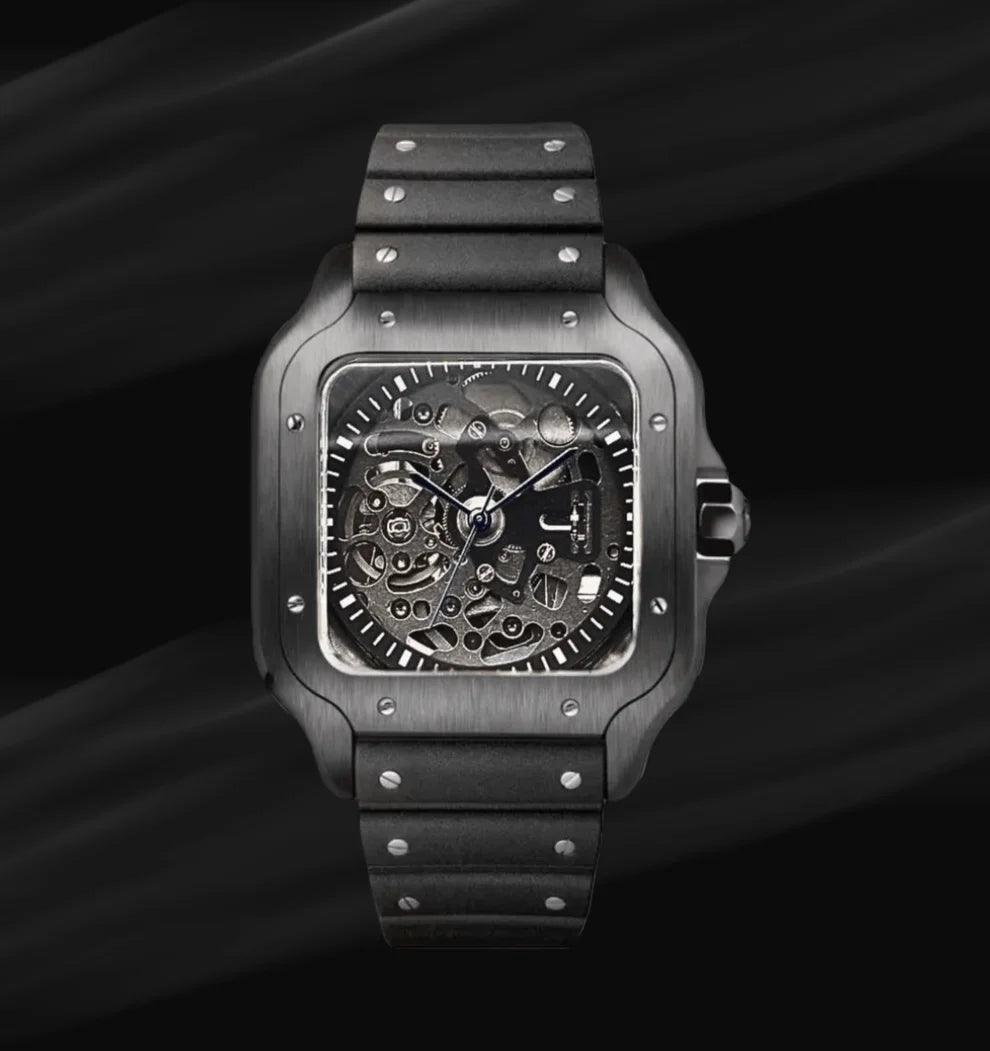 Seiko Mod Custom Santos Skeleton Black Watch Wristwatch