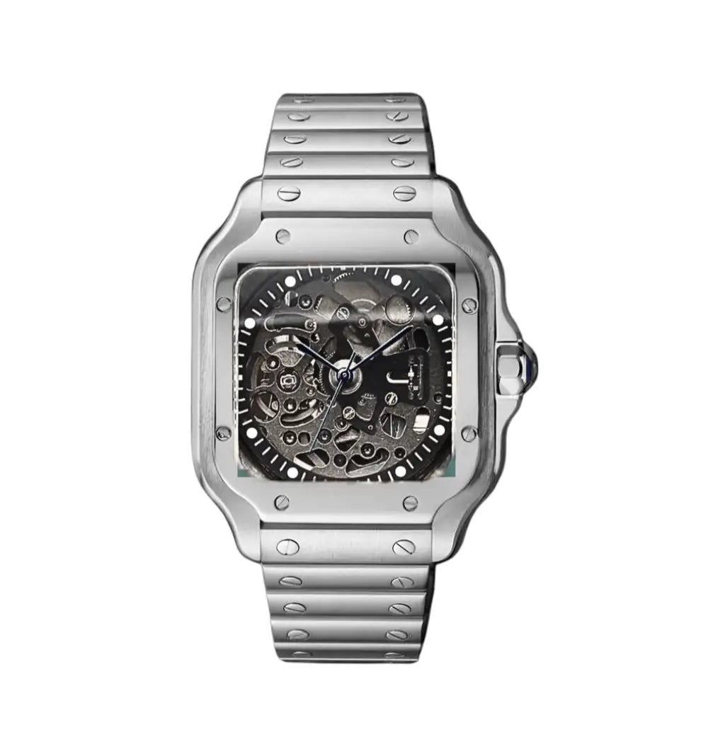 SEIKO MOD CUSTOM SANTOS SKELETON SILVER WATCH - Wristwatch