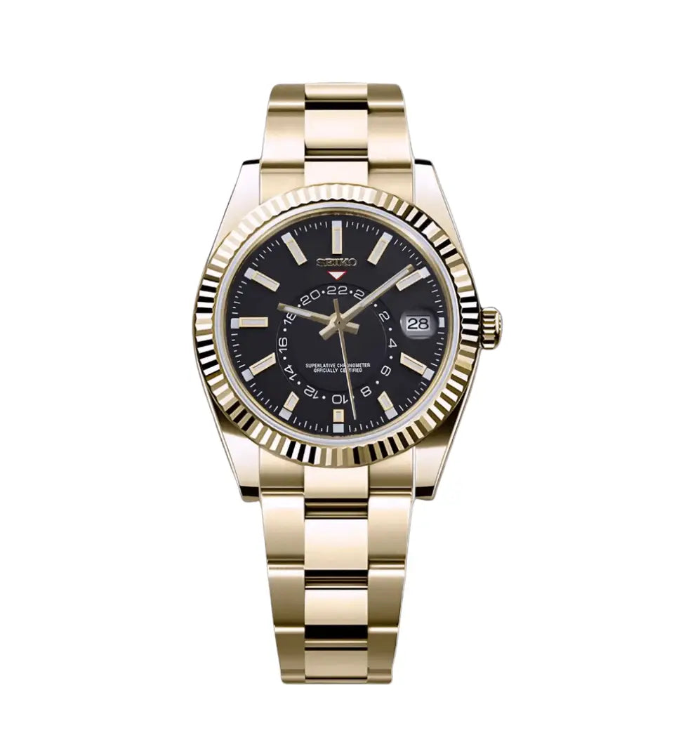 SEIKO MOD SKY DWELLER GOLD BLACK CLASSIC WATCH - Wristwatch