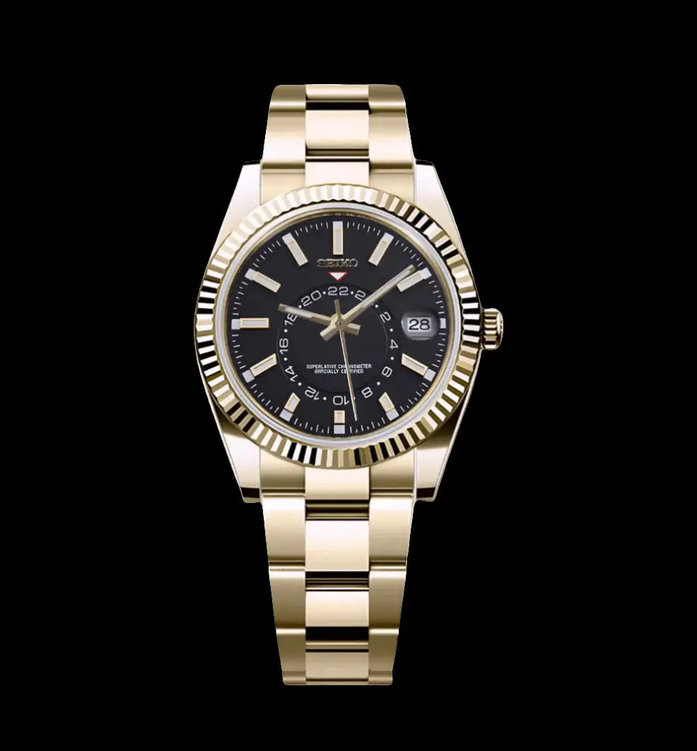 SEIKO MOD SKY DWELLER GOLD BLACK CLASSIC WATCH - Wristwatch