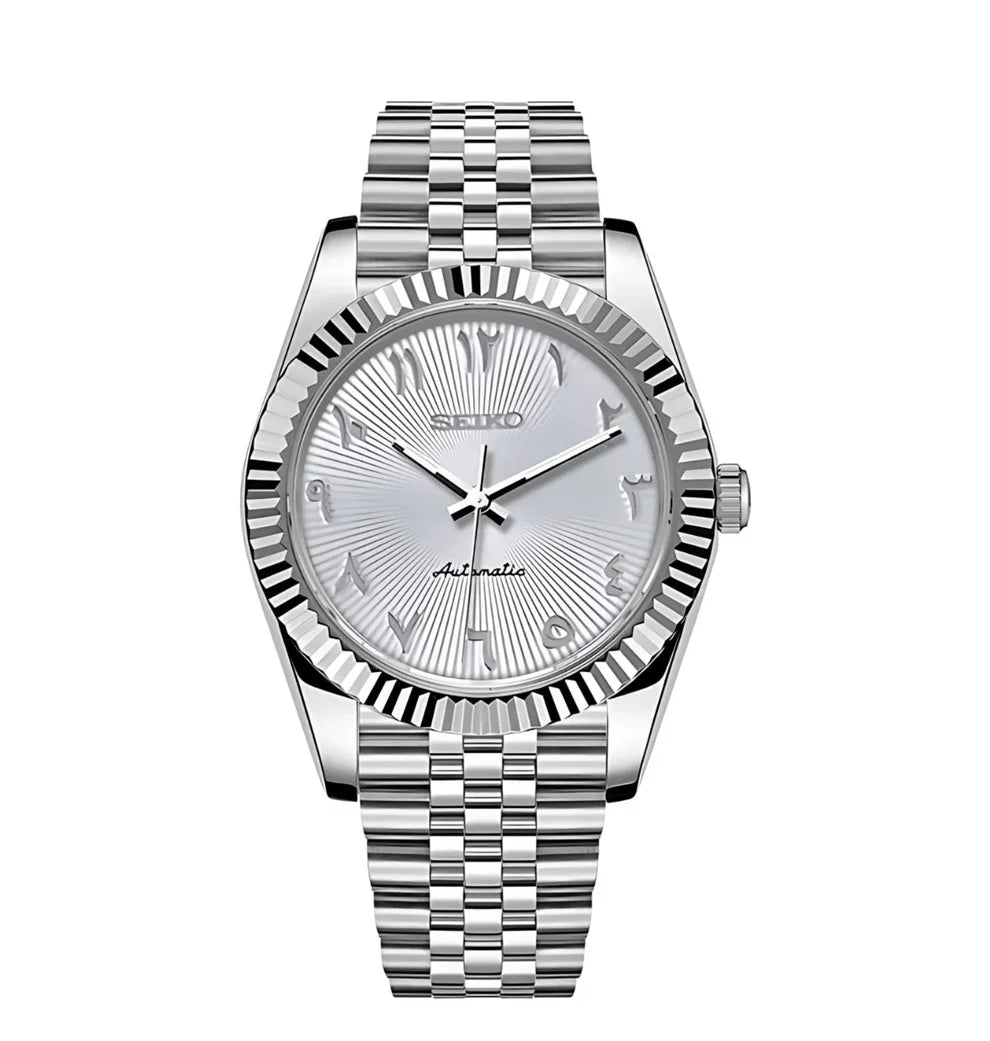 Seiko Mod Datejust White Arabic Watch Wristwatch