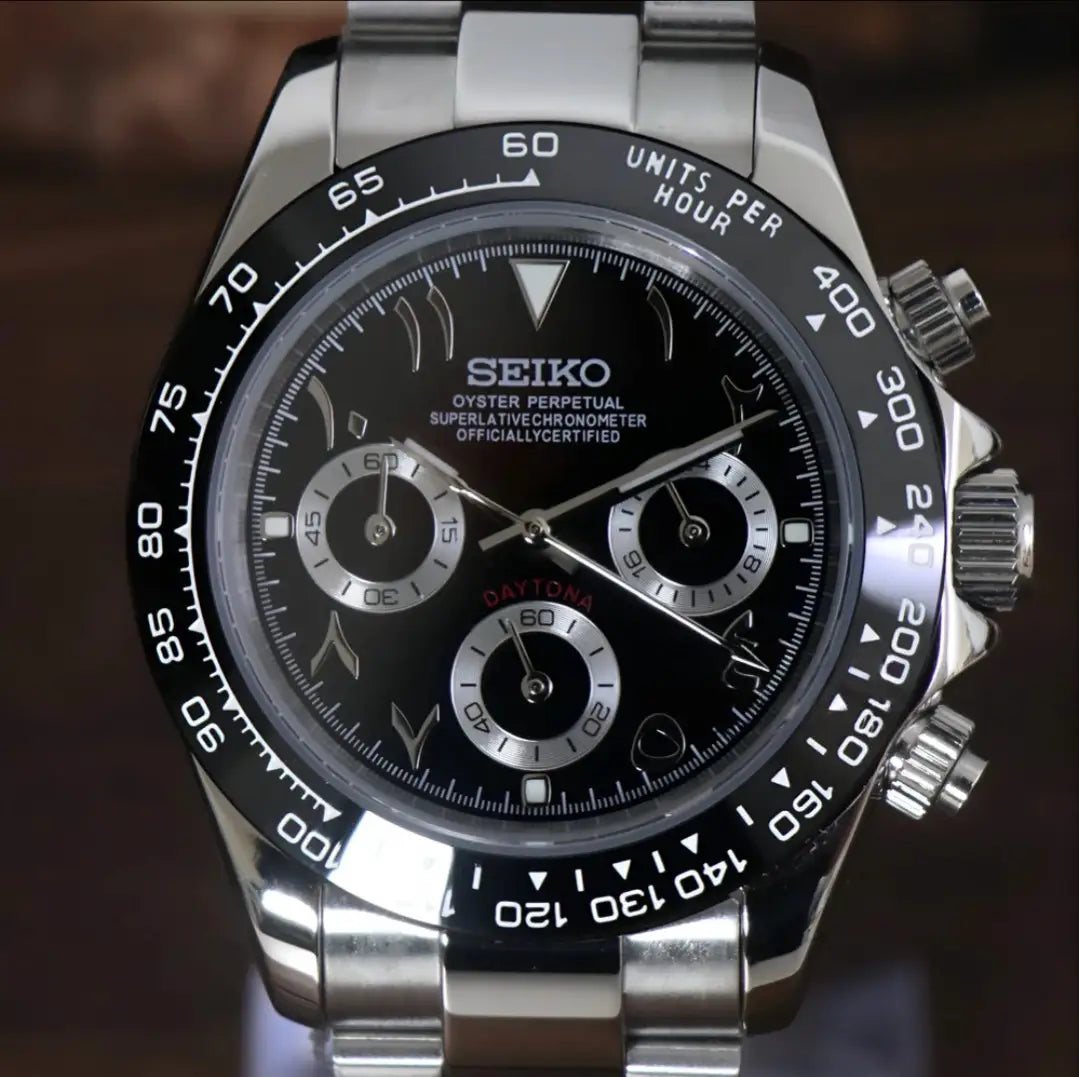 SEIKO MOD DAYTONA PANDA BLACK ARABIC WATCH - Wristwatch