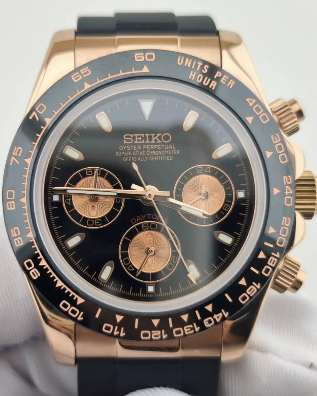 SEIKO MOD DAYTONA ROSE GOLD-BLACK WATCH - Wristwatch