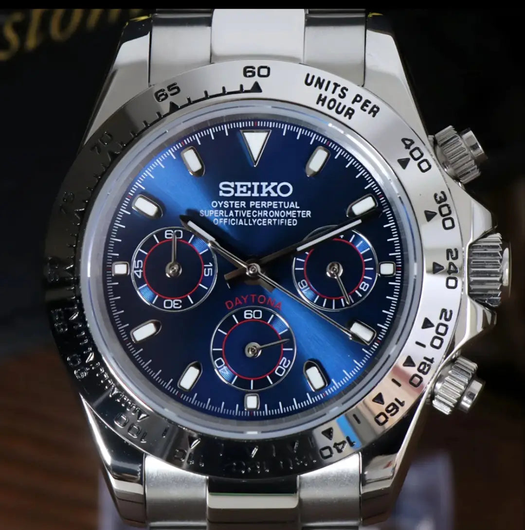 SEIKO MOD DAYTONA SILVER BLUE WATCH - Wristwatch