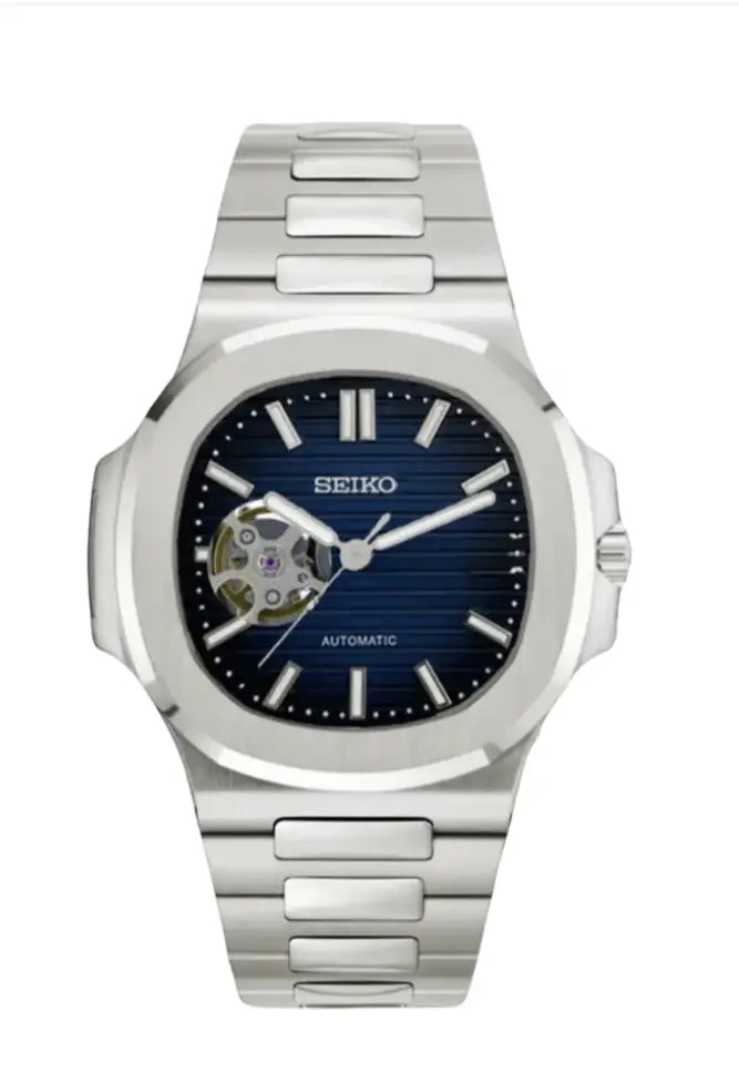 SEIKO MOD NAUTILUS BLACK OPEN HEART WATCH - Wristwatch
