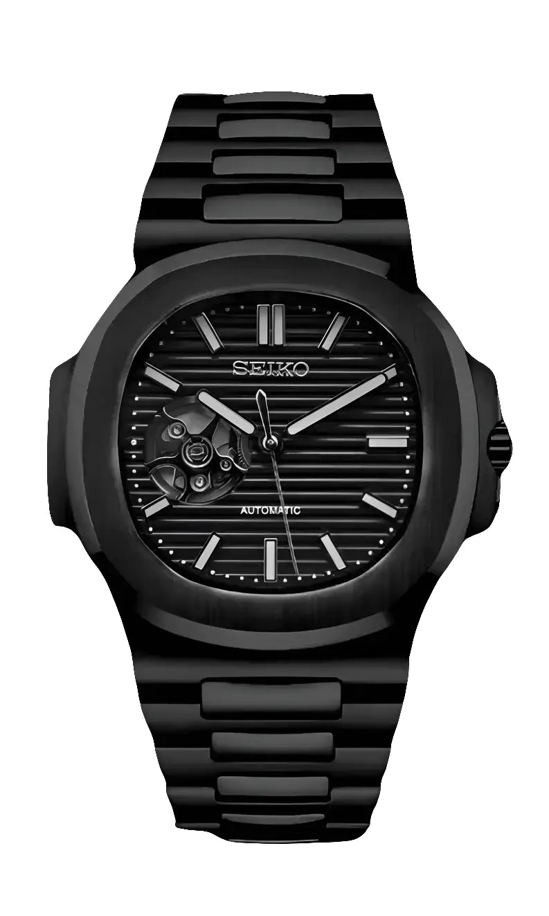SEIKO MOD NAUTILUS BLACK OPEN HEART WATCH - Wristwatch