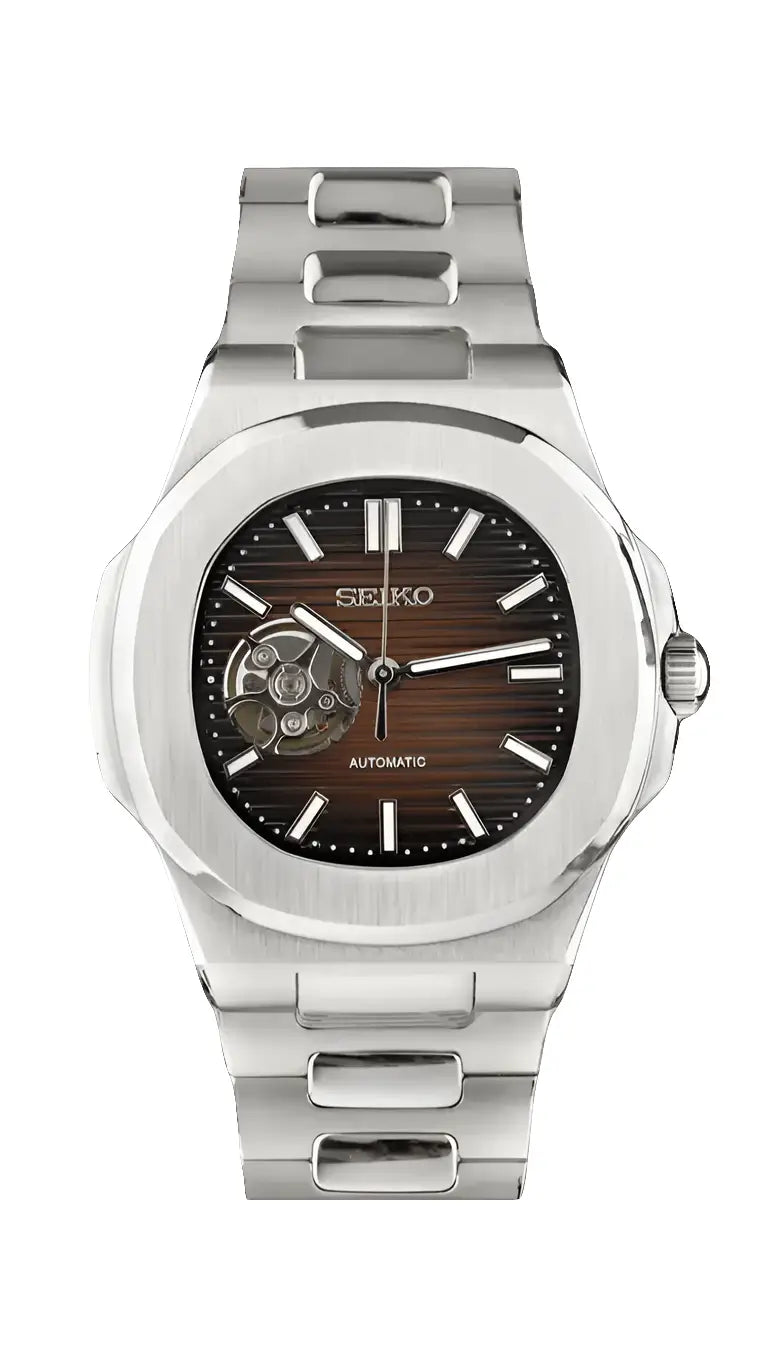 SEIKO MOD NAUTILUS CHOCOLATE OPEN HEART WATCH - Wristwatch