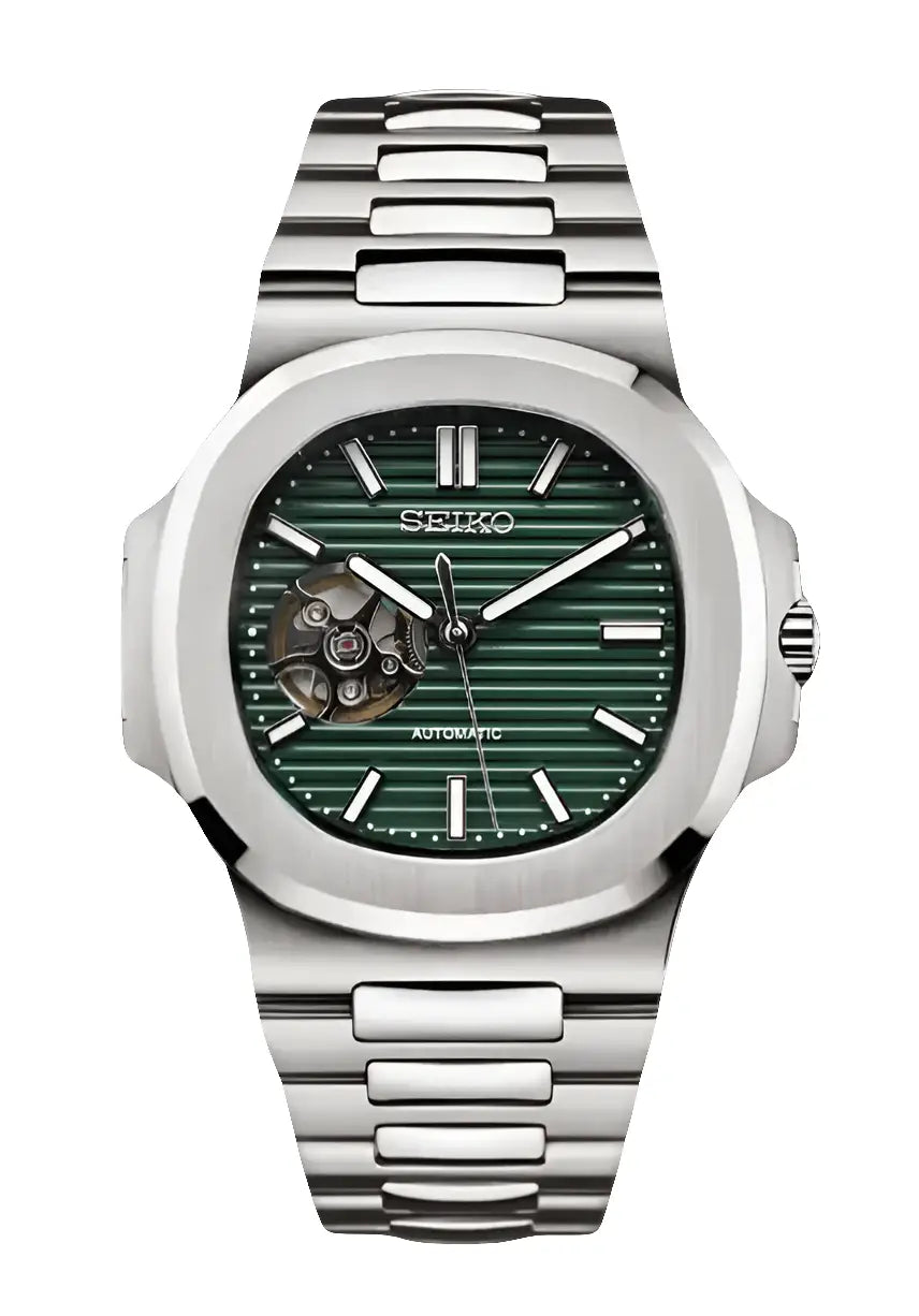 SEIKO MOD NAUTILUS GREEN OPEN HEART WATCH - Wristwatch